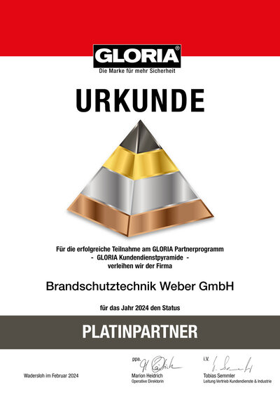 Gloria Platinum Partner Urkunde